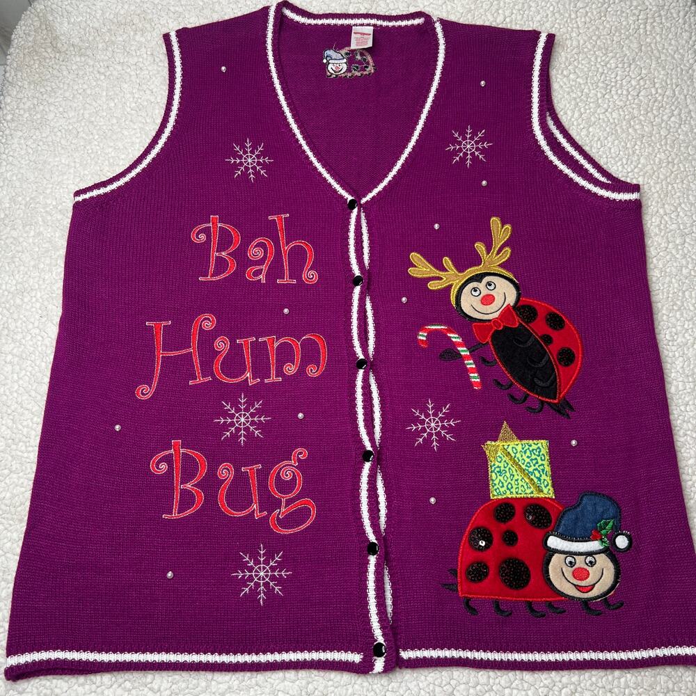 Holiday Time Purple Christmas Sweater Vest 2X (18W/20W)